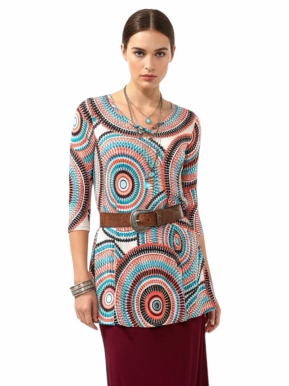 Colorful Medallion Long Sleeve Tunic Top